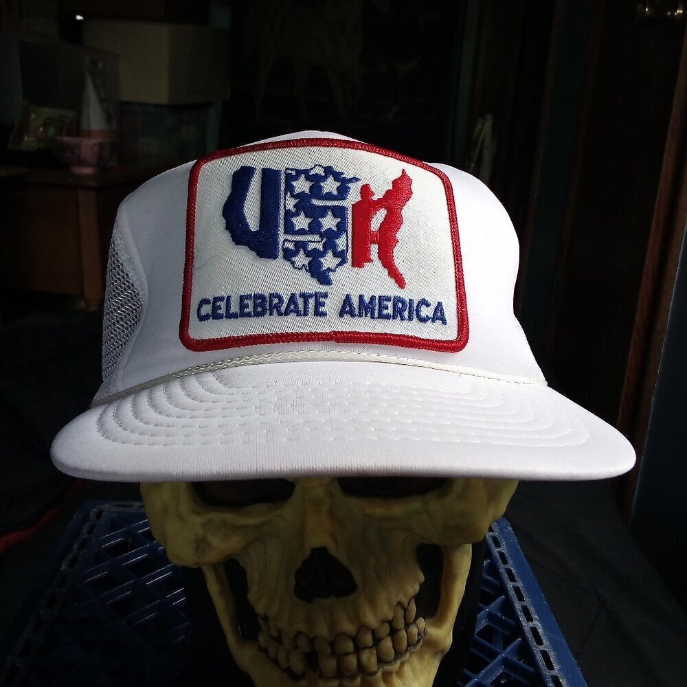 Deadstock Vintage USA Celebrate America Patch Rope Snap Trucker Hat Cap